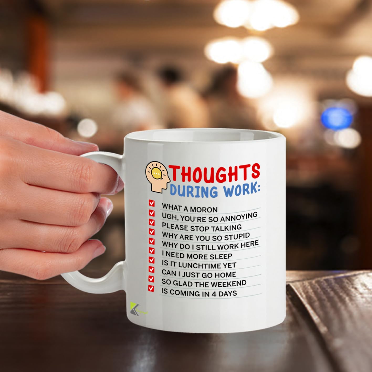 Kruzroyal Thoughts During Work Funny Mug - Sarcastic Office Humour Cup Great Gag Gift for Colleague Men Women