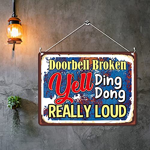 Kruzroyal MP449 Doorbell Broken Yell Ding Dong Really Loud/Door Sign Funny Novelty Retro Vintage Metal Wall Sign Plaque 20cm x 15cm