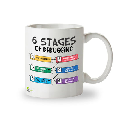Kruzroyal Funny Programmer Mug 6 Stages of Debugging - 11oz Ceramic Coffee Tea Cup Gift for Developers Coders Software Engineers - Dishwasher Microwave Safe Tech Novelty Present