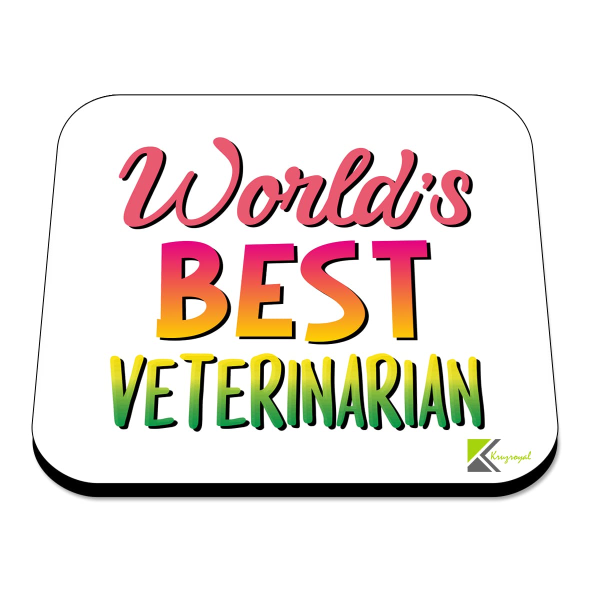 WB061 World's Best Veterinarian MDF Wooden Coaster by Kruzroyal | Gift for Veterinarian | Unique Novelty Present | 9cm x 9cm | Coffee Tea MDF Wooden Coaster
