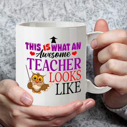 Kruzroyal Awesome Teacher Funny Mug - 11oz Ceramic Cup for Men & Women - Appreciation Gift for Educators