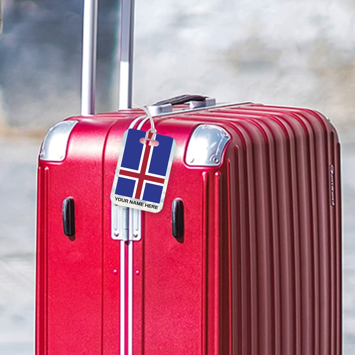 PLT270 Personalised Name with Iceland Flag Novelty Funny Unique Designer Gift Glossy Plastic Suitcase Luggage Tag