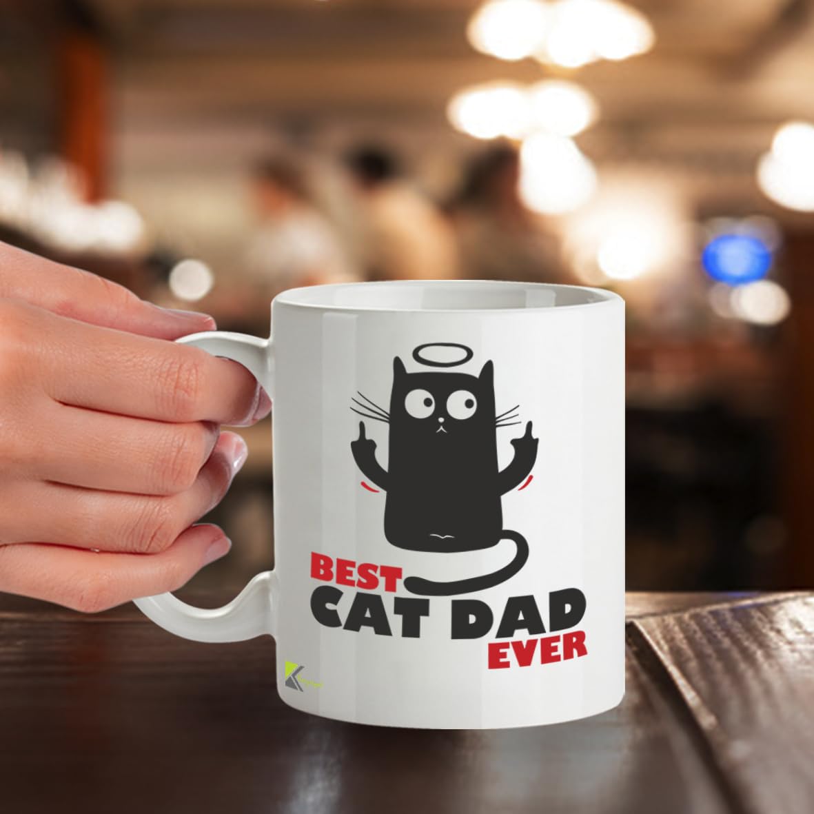 Kruzroyal Cat Dad Mug, Best Cat Dad Ever with Funny Middle Finger Cat Design Rude Gift for Men, Husband | Novelty Coffee Cup, Father's Day, Birthday Present for Him, 11oz