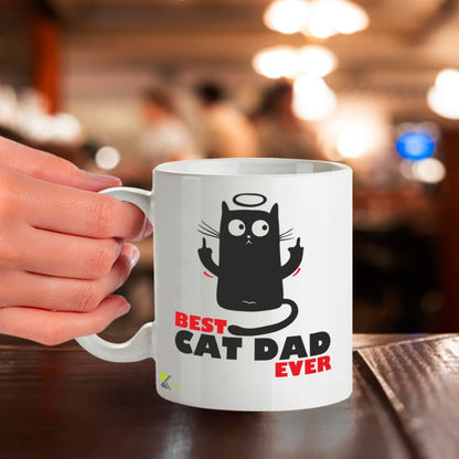 Kruzroyal Cat Dad Mug, Best Cat Dad Ever with Funny Middle Finger Cat Design Rude Gift for Men, Husband | Novelty Coffee Cup, Father's Day, Birthday Present for Him, 11oz