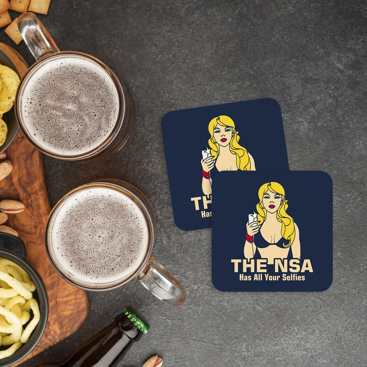 CS500 The NSA has All Your Selfies Novelty Funny Coffee Tea Drink Gift Glossy MDF Wooden Coaster