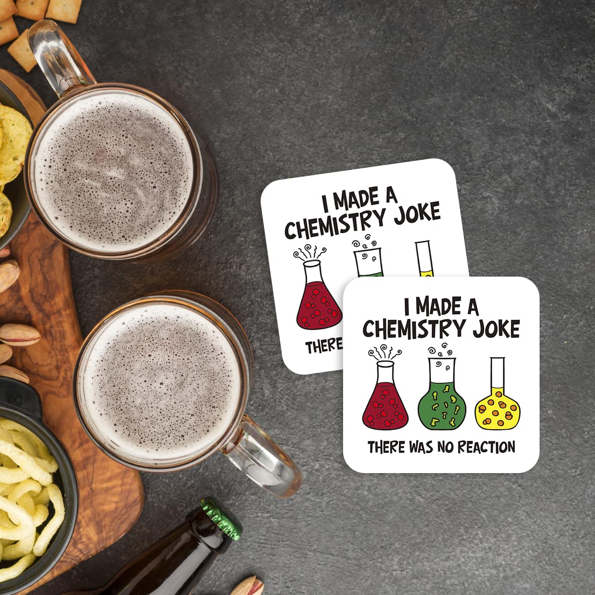 CS410 I made a chemistry joke, there was no reaction Novelty Funny Coffee Tea Drink Gift Glossy MDF Wooden Coaster Mug Mat Geek Gift for Teacher, Scientist, Student