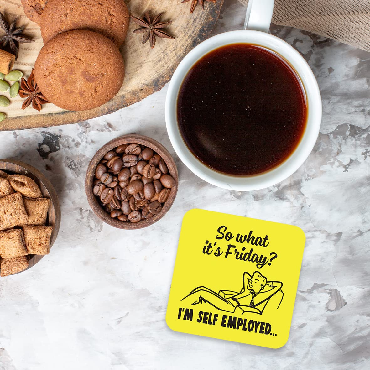 CS665 So What It's Friday? I'm Self Employed Novelty Funny Coffee Tea Drink Gift Glossy MDF Wooden Coaster