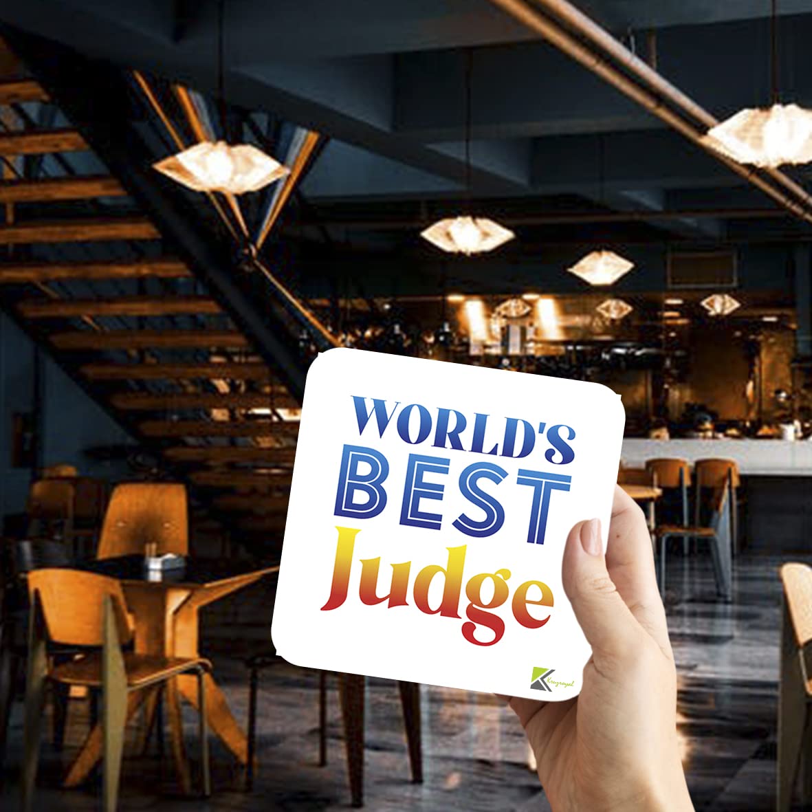 WB083 World's Best Judge MDF Wooden Coaster by Kruzroyal | Gift for Judge | Unique Novelty Present | 9cm x 9cm | Coffee Tea MDF Wooden Coaster