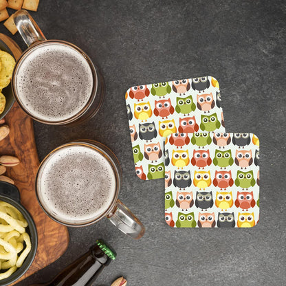 CS599 Colourful Owl Bird Night Novelty Funny Coffee Tea Drink Gift Glossy MDF Wooden Coaster