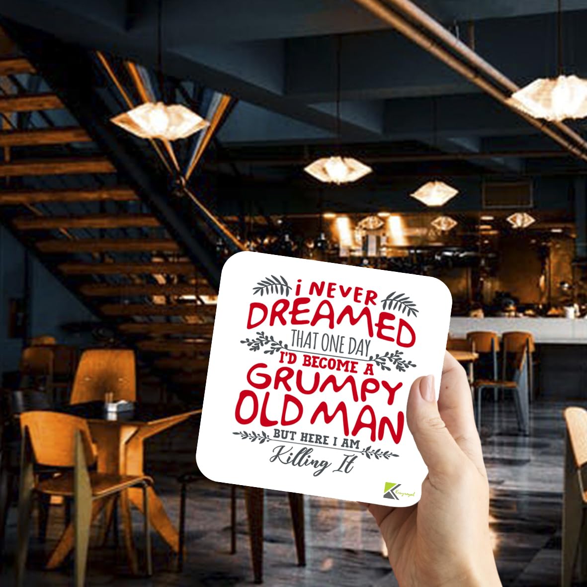 CS499 I never dreamed that one day i'd become a grumpy old man but here i am killing it Novelty Funny Coffee Tea Drink Gift Glossy MDF Wooden Coaster | Gifts for Dad, Grandad, Men, Him