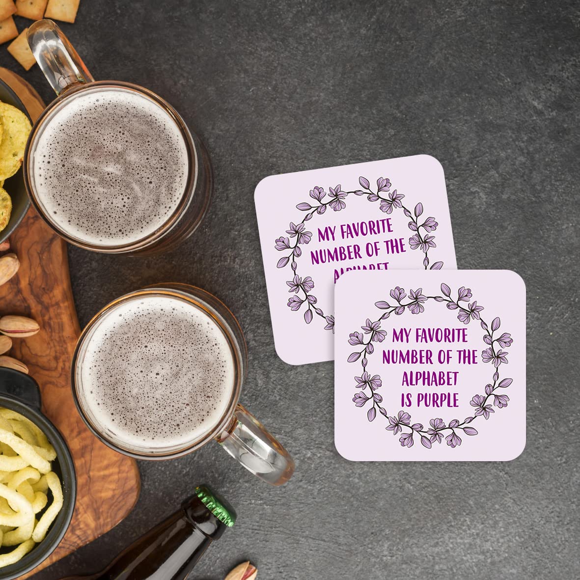 CS655 My Favorite Number of The Alphabet is Purple Novelty Funny Coffee Tea Drink Gift Glossy MDF Wooden Coaster