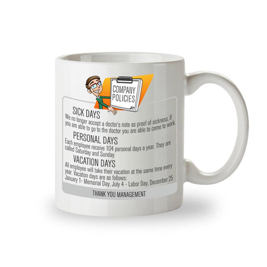 Kruzroyal Company Policies Funny Mug, Sarcastic Novelty Coffee Cup, Office Gag Gift for Colleague, Boss