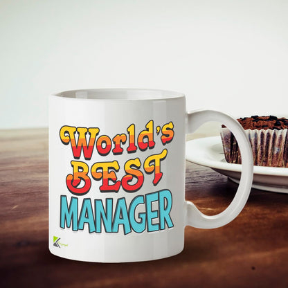Kruzroyal DZ838 World's Best Manager Mug 11oz - White Ceramic Coffee & Tea Cup for Boss, Leader, Mentor - Ideal Birthday, Leaving or Thank You Present