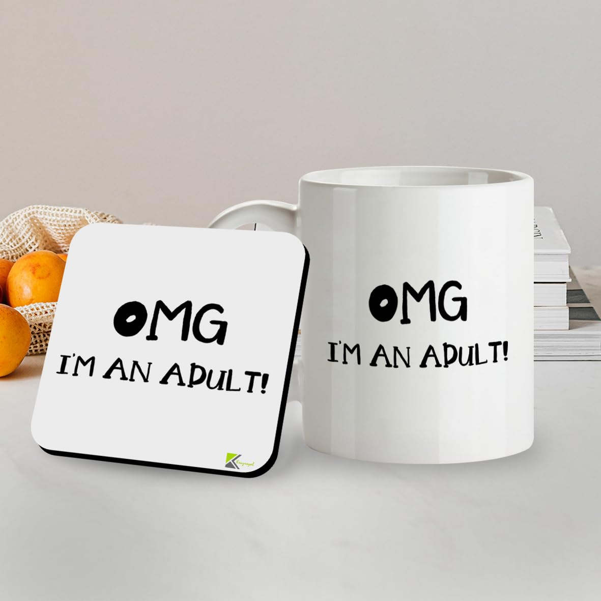 Kruzroyal SM056 OMG I'm an Adult! - 11OZ Mug & Matching Coaster Set - Birthday 21st,18th Gift, Funny Coffee Mugs, Quote Mugs, Mugs with Sayings, Gifts for Him, Gifts for Her,