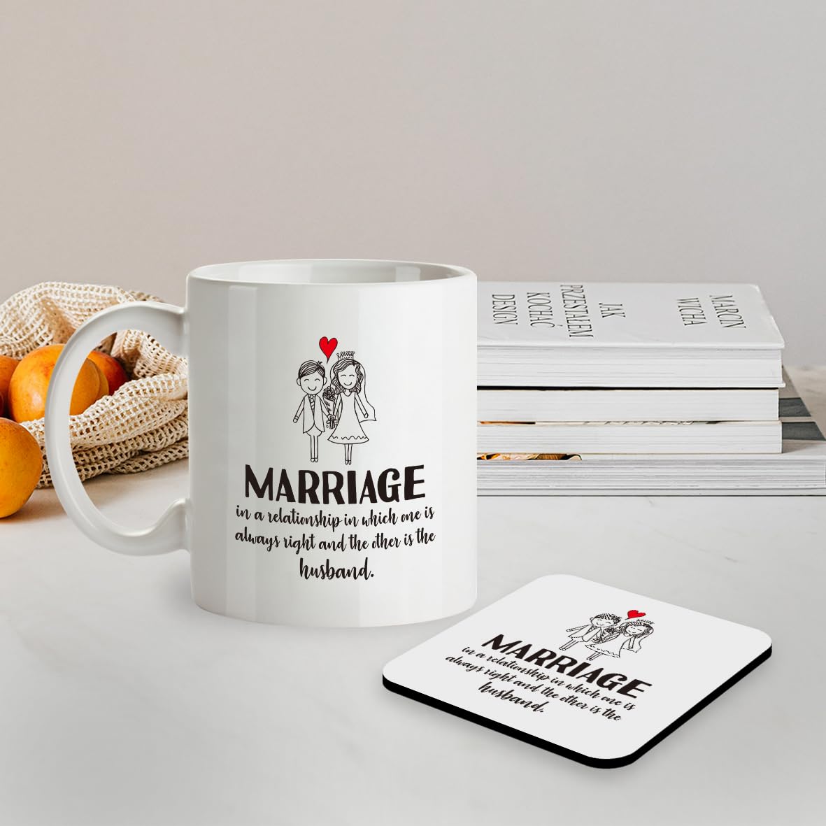 Kruzroyal SM009 Marriage in a Relationship in which one is Always Right and The Other is The Husband - Mug & Matching Coaster Set