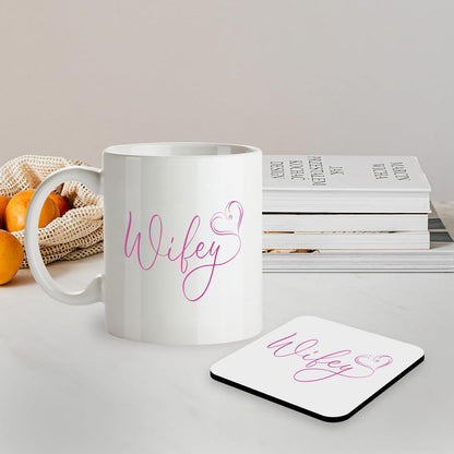 SM055 Wifey Heart - 11OZ Mug & Matching Coaster Set - For Birthday for Wife