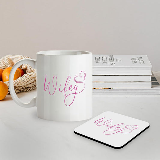 SM055 Wifey Heart - 11OZ Mug & Matching Coaster Set - For Birthday for Wife