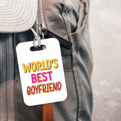 LT435 World's Best Boyfriend Novelty Funny Unique Designer Gift, Suitcase, Glossy Plastic Luggage Tag for Boyfriend