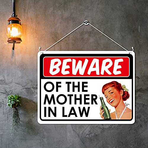 Kruzroyal MP345 BEWARE, Of the mother in law. Funny Novelty Retro Vintage Metal Wall Sign Plaque 20cm x 15cm
