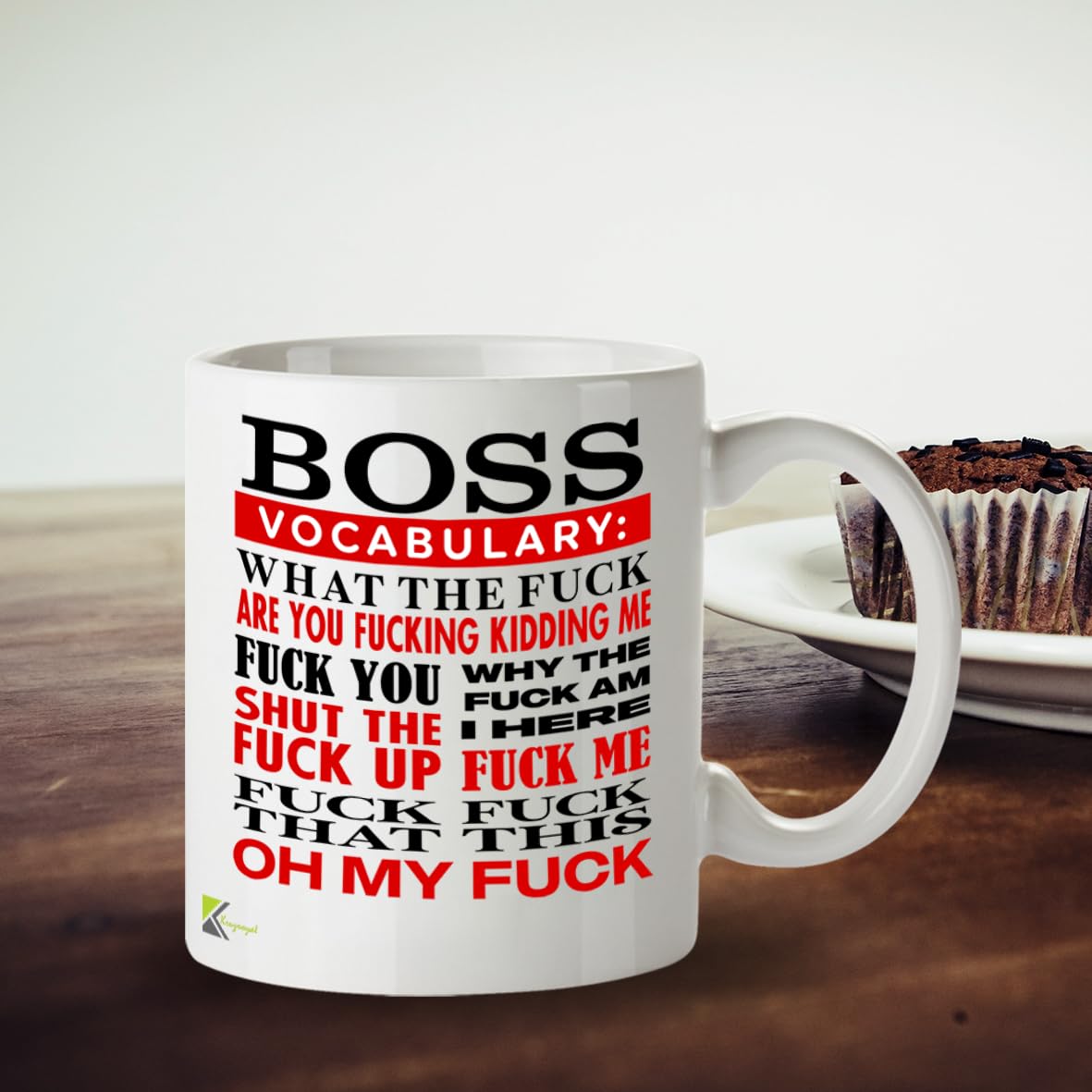 Kruzroyal Boss Vocabulary Mug | Funny Profanity Coffee Cup 11oz | Adult Humor Gag Gift for Manager, Office Worker | Ceramic