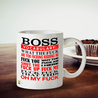 Kruzroyal Boss Vocabulary Mug | Funny Profanity Coffee Cup 11oz | Adult Humor Gag Gift for Manager, Office Worker | Ceramic