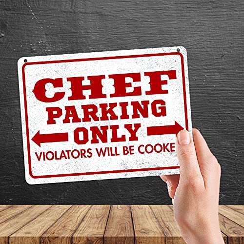 Kruzroyal MP383 CHEF PARKING ONLY, Violators will be cooked. Funny Novelty Retro Vintage Metal Wall Sign Plaque 20cm x 15cm