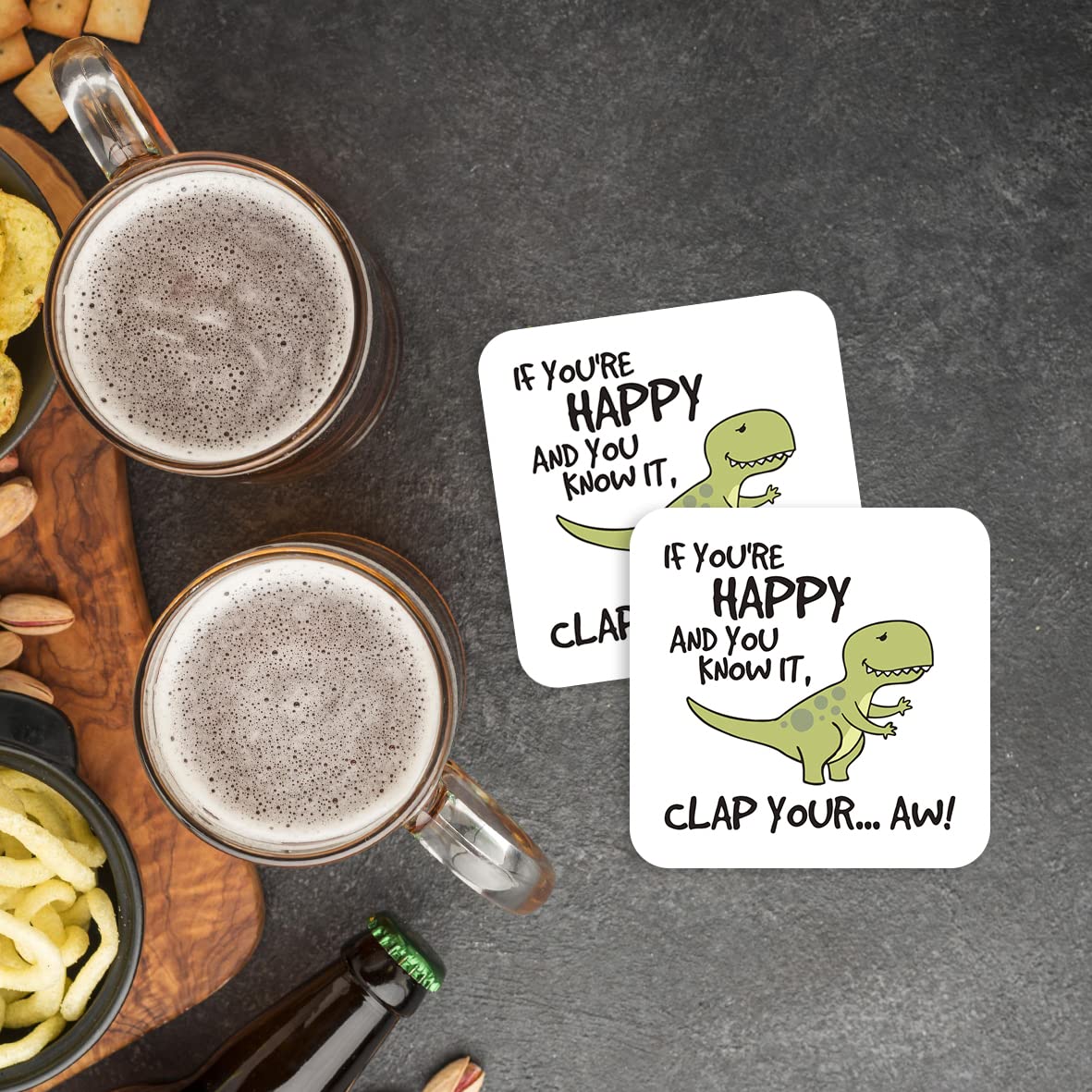 CS752 If You're Happy and You Know it, clap Your...Aw! Novelty Funny Coffee Tea Drink Gift Glossy MDF Wooden Coaster