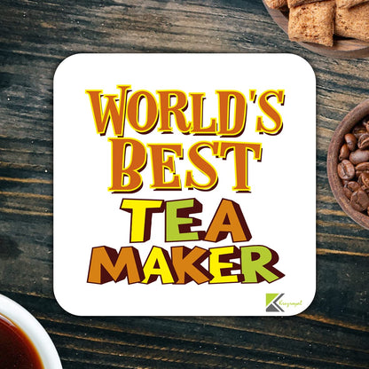 WB028 World's Best Tea Maker MDF Wooden Coaster by Kruzroyal | Gift for Tea Maker | Unique Novelty Present | 9cm x 9cm | Coffee Tea MDF Wooden Coaster