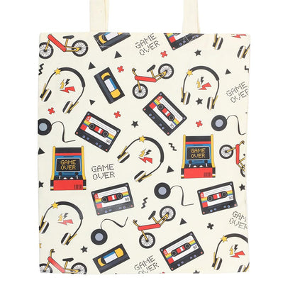 Something Different Wholesale Retro 80s Print Tote Bag | Polycotton Reusable Bag | Arcade & Cassette Print | Lightweight Shopping Bag | Nostalgic Gift | Hand Wash Only