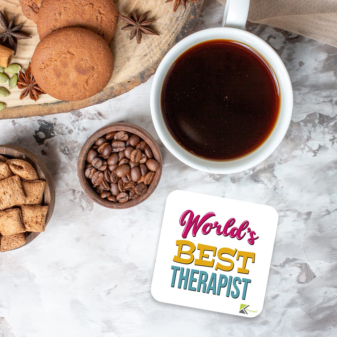 WB044 World's Best Therapist MDF Wooden Coaster by Kruzroyal | Gift for Therapist | Unique Novelty Present | 9cm x 9cm | Coffee Tea MDF Wooden Coaster