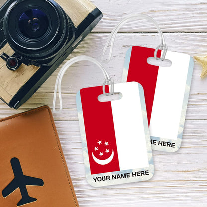 PLT274 Personalised Name with Singapore Flag Novelty Funny Unique Designer Gift Glossy Plastic Suitcase Luggage Tag