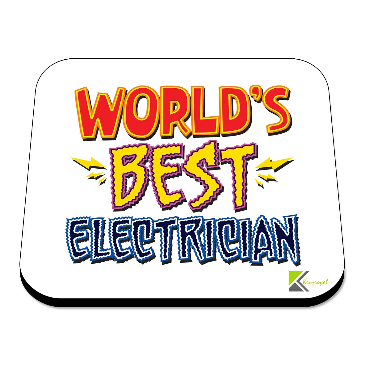 WB004 World's Best Electrician MDF Wooden Coaster by Kruzroyal | Gift for Electrician | Unique Novelty Present | 9cm x 9cm | Coffee Tea MDF Wooden Coaster