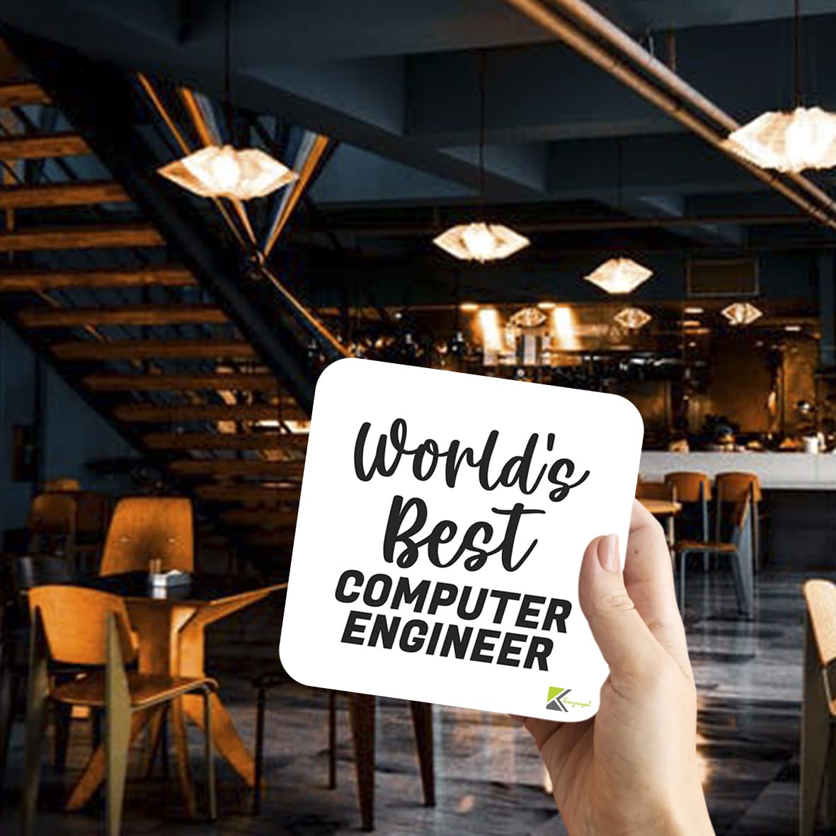 WB007 World's Best Computer Engineer MDF Wooden Coaster by Kruzroyal | Gift for Computer Engineer | Unique Novelty Present | 9cm x 9cm | Coffee Tea MDF Wooden Coaster