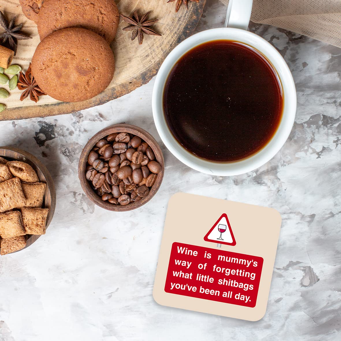 CS788 Wine is Mummy's Way of Forgetting What Little shitbags You've Been All Day Novelty Funny Coffee Tea Drink Gift Glossy MDF Wooden Coaster