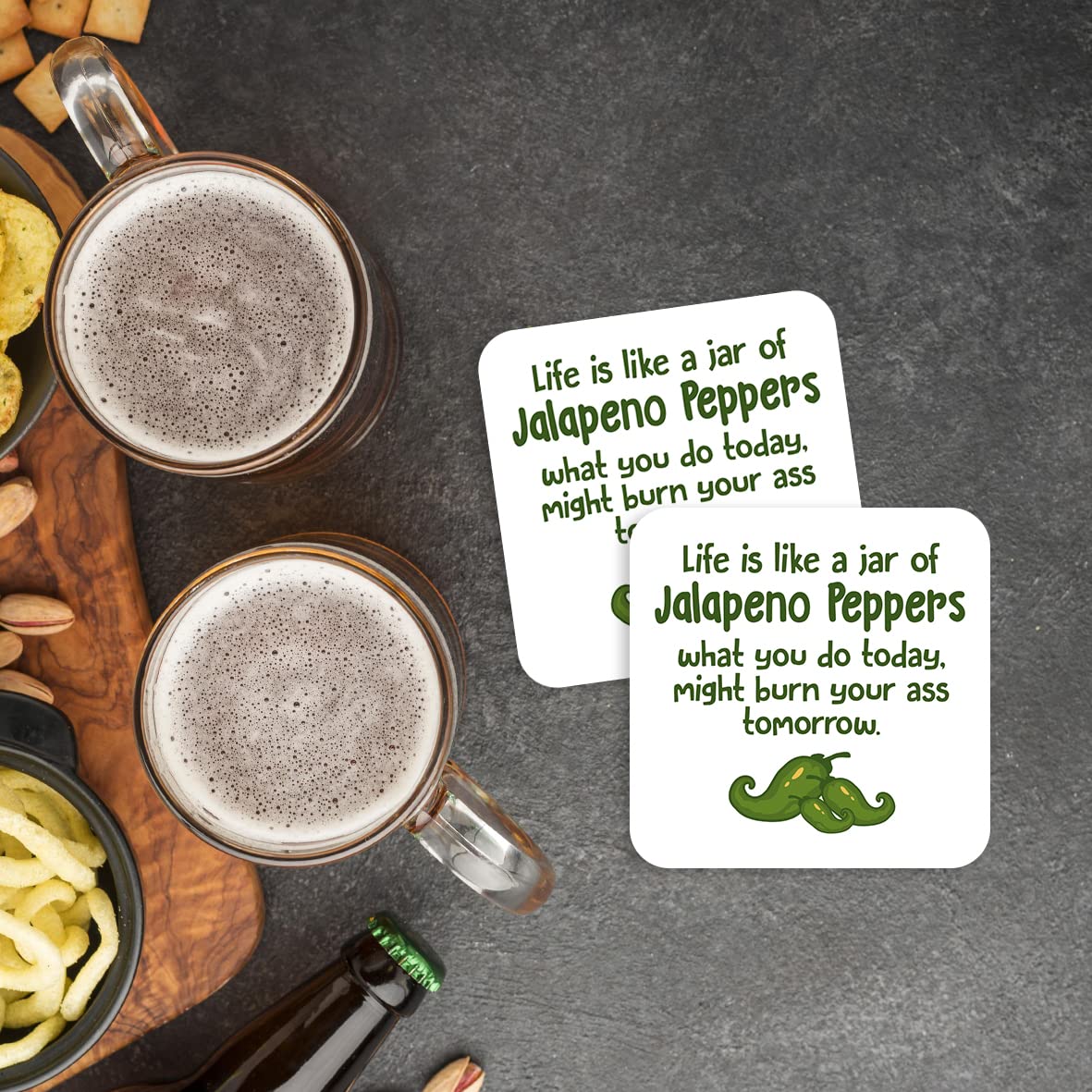 CS444 Life is Like a jar of Jalapeno Peppers What You do Today, Might Burn Your Ass Tomorrow Novelty Funny Coffee Tea Drink Gift Glossy MDF Wooden Coaster