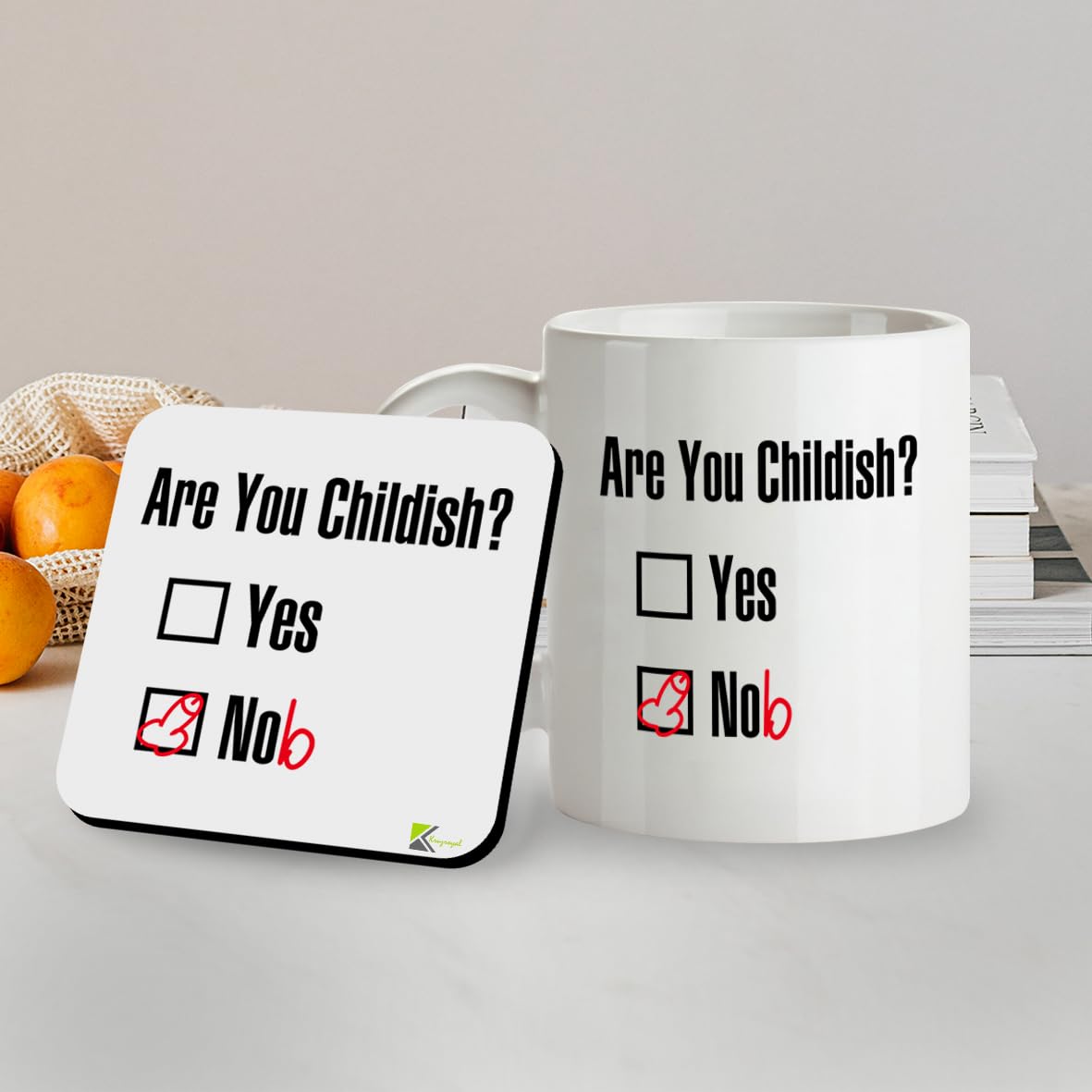 Kruzroyal SM065 are You Childish? yes nob/Funny/Rude - 11OZ Mug & Matching Coaster Set