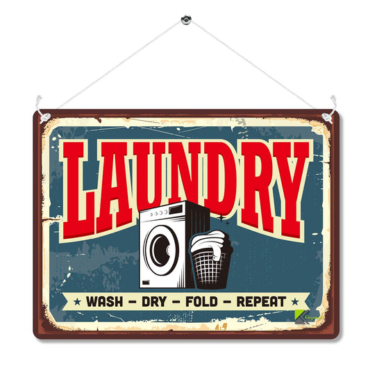Kruzroyal Laundry Room Metal Wall Sign, Wash Dry Fold Repeat Retro Plaque Gift, Vintage Utility Room Decor, 20x15cm