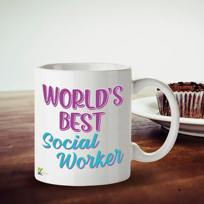 Kruzroyal DZ853 World's Best Social Worker Mug 11oz - White Ceramic Cup for Social Care Professional - Ideal Birthday, Thank You, Leaving Present
