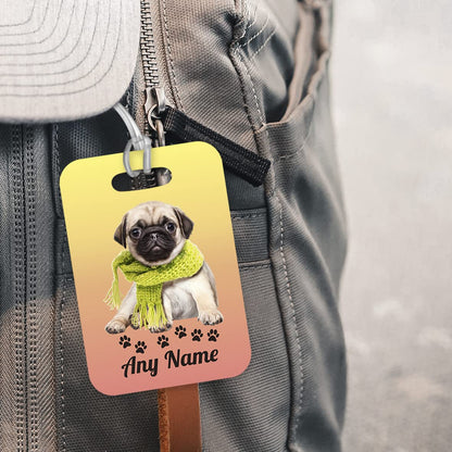 PLT233 Personalised Name Pug Dog Novelty Funny Unique Designer Gift Glossy Plastic Suitcase Luggage Tag