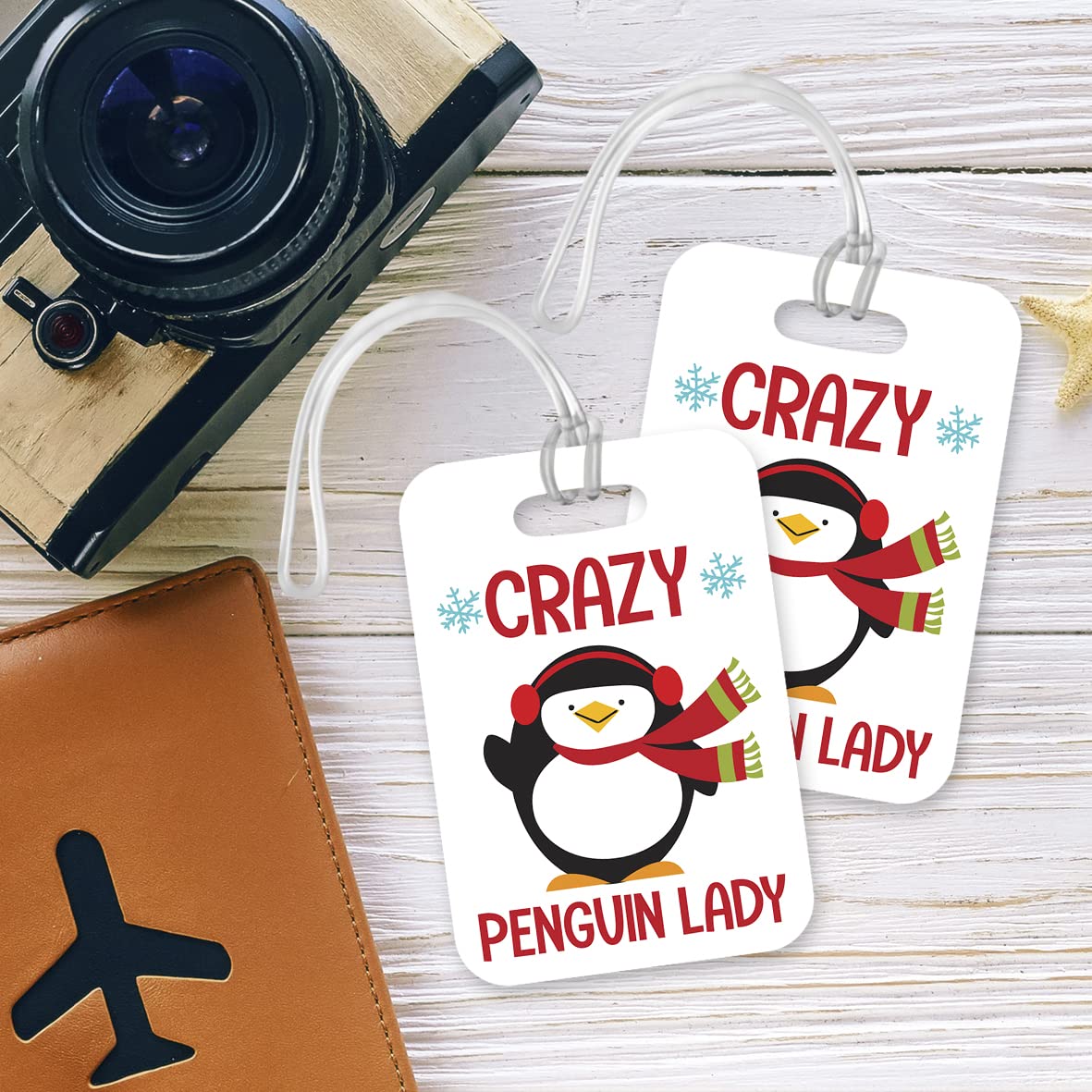 LT130 Crazy Penguin Lady Novelty Funny Unique Designer Gift Glossy Plastic Suitcase Luggage Tag