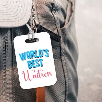 LT441 World's Best Waitress Novelty Funny Unique Designer Gift, Suitcase, Glossy Plastic Luggage Tag for Waitress