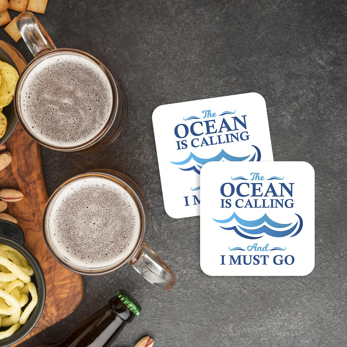 CS614 The Ocean is Calling and i Must go/Sailor's Gift Novelty Funny Coffee Tea Drink Gift Glossy MDF Wooden Coaster