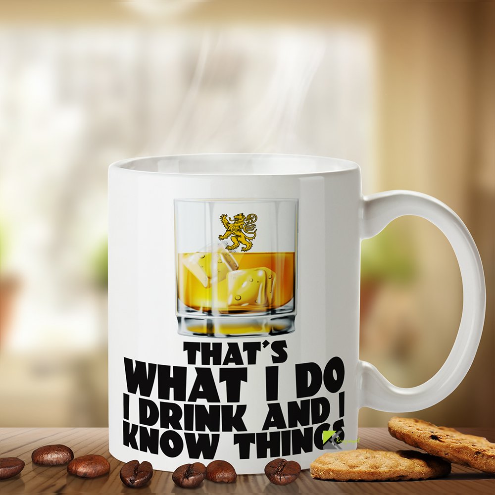 Kruzroyal Funny Quote Mug, That's What i do i Drink and i Know Things Quote Inspired Funny Novelty Coffee Tea Mug, Gift for Men, Dad or Friend, White Ceramic Coffee Cup, 11 oz