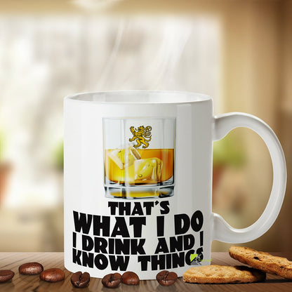 Kruzroyal Funny Quote Mug, That's What i do i Drink and i Know Things Quote Inspired Funny Novelty Coffee Tea Mug, Gift for Men, Dad or Friend, White Ceramic Coffee Cup, 11 oz