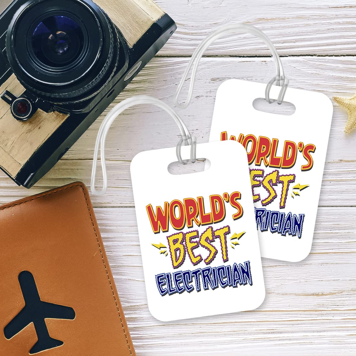 LT404 World's Best Electrician Novelty Funny Unique Designer Gift, Suitcase, Glossy Plastic Luggage Tag for Electrician