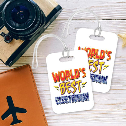 LT404 World's Best Electrician Novelty Funny Unique Designer Gift, Suitcase, Glossy Plastic Luggage Tag for Electrician