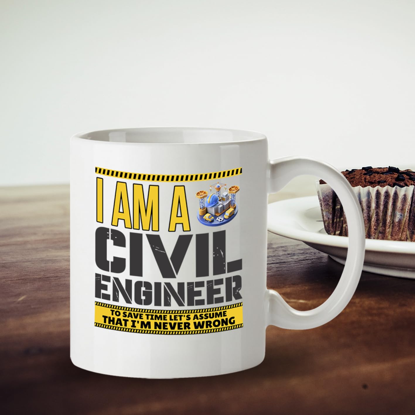 Kruzroyal DZ946 I Am A Civil Engineer, Let's Assume I'm Never Wrong 11oz White Ceramic Coffee Mug - Funny Sarcastic Engineering Gift for Civil Engineers & Students, Graduation Present