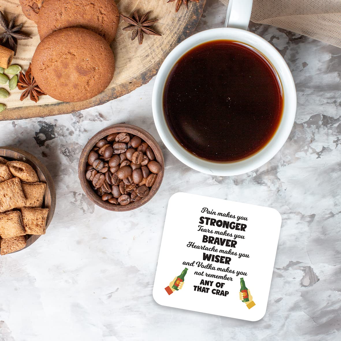 CS554 Stronger Braver Wiser Novelty Funny Coffee Tea Drink Gift Glossy MDF Wooden Coaster