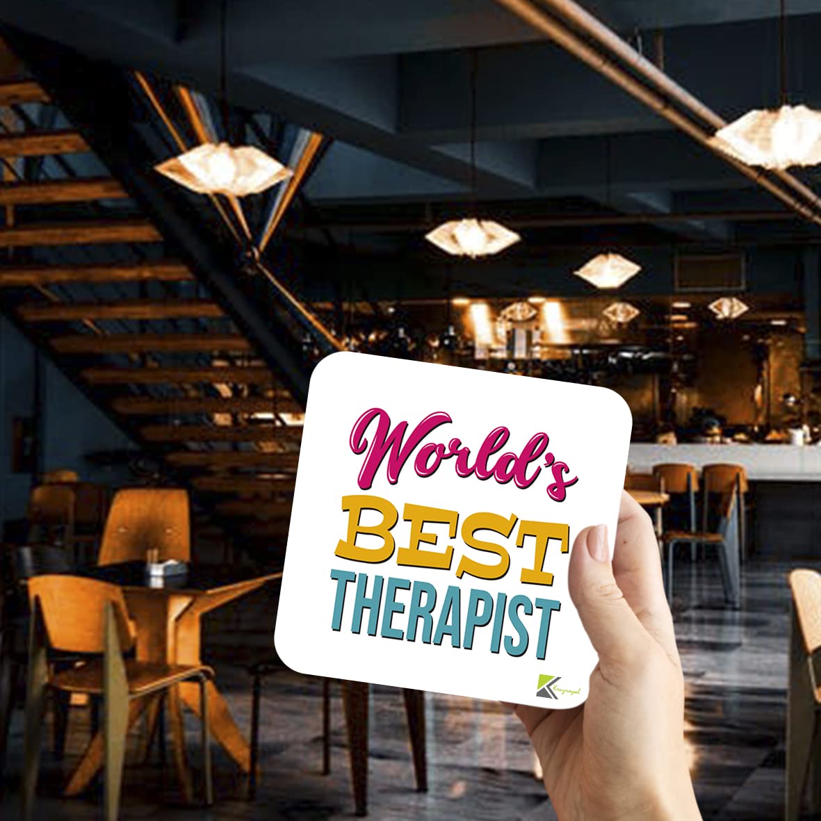WB044 World's Best Therapist MDF Wooden Coaster by Kruzroyal | Gift for Therapist | Unique Novelty Present | 9cm x 9cm | Coffee Tea MDF Wooden Coaster