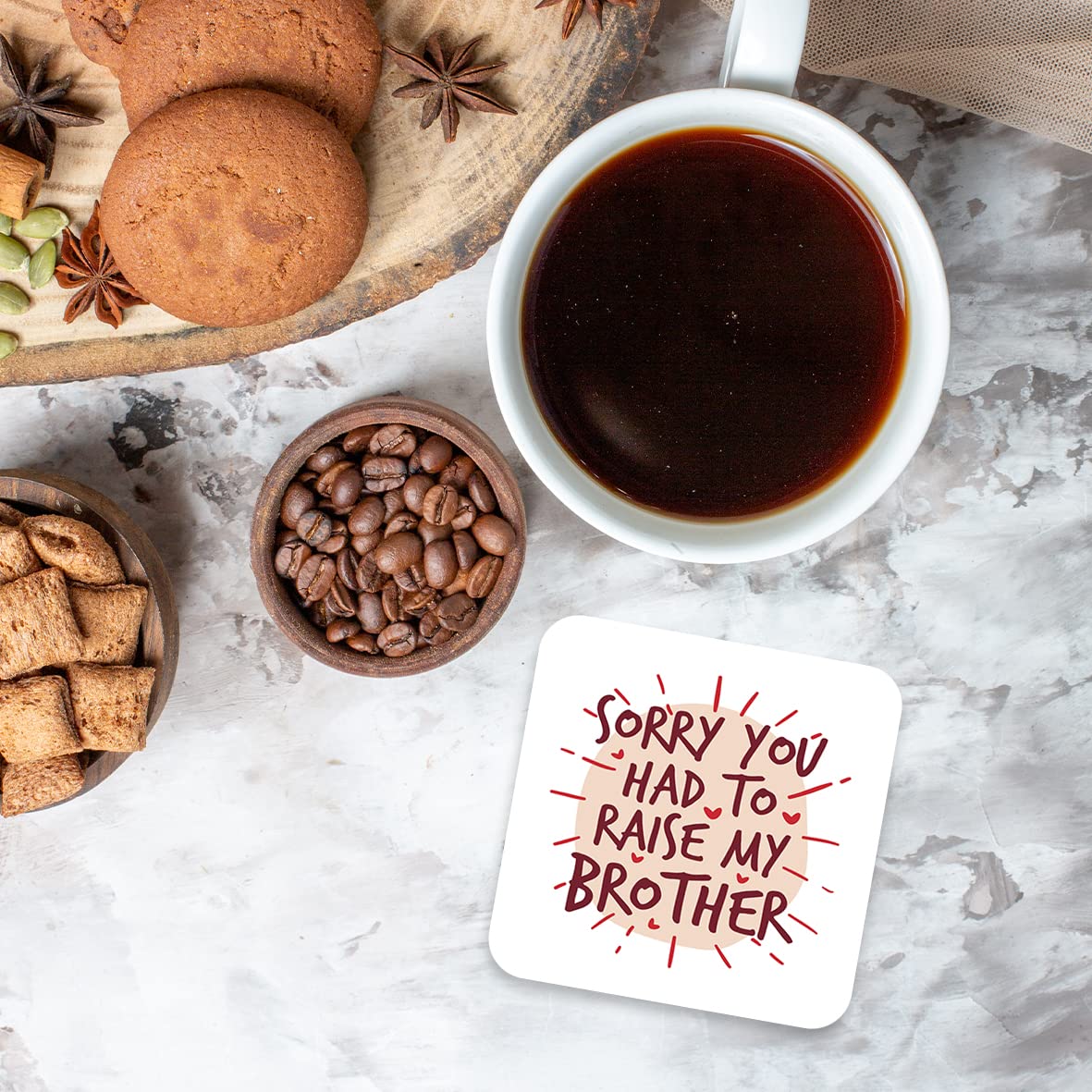 CS759 Sorry You had to Raise My Brother Novelty Funny Coffee Tea Drink Gift Glossy MDF Wooden Coaster